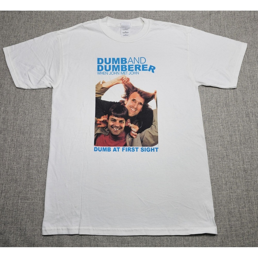 Dumb and Dumberer Shirt Mens Medium White Comedy Movie Graphic Tee Gildan Funny